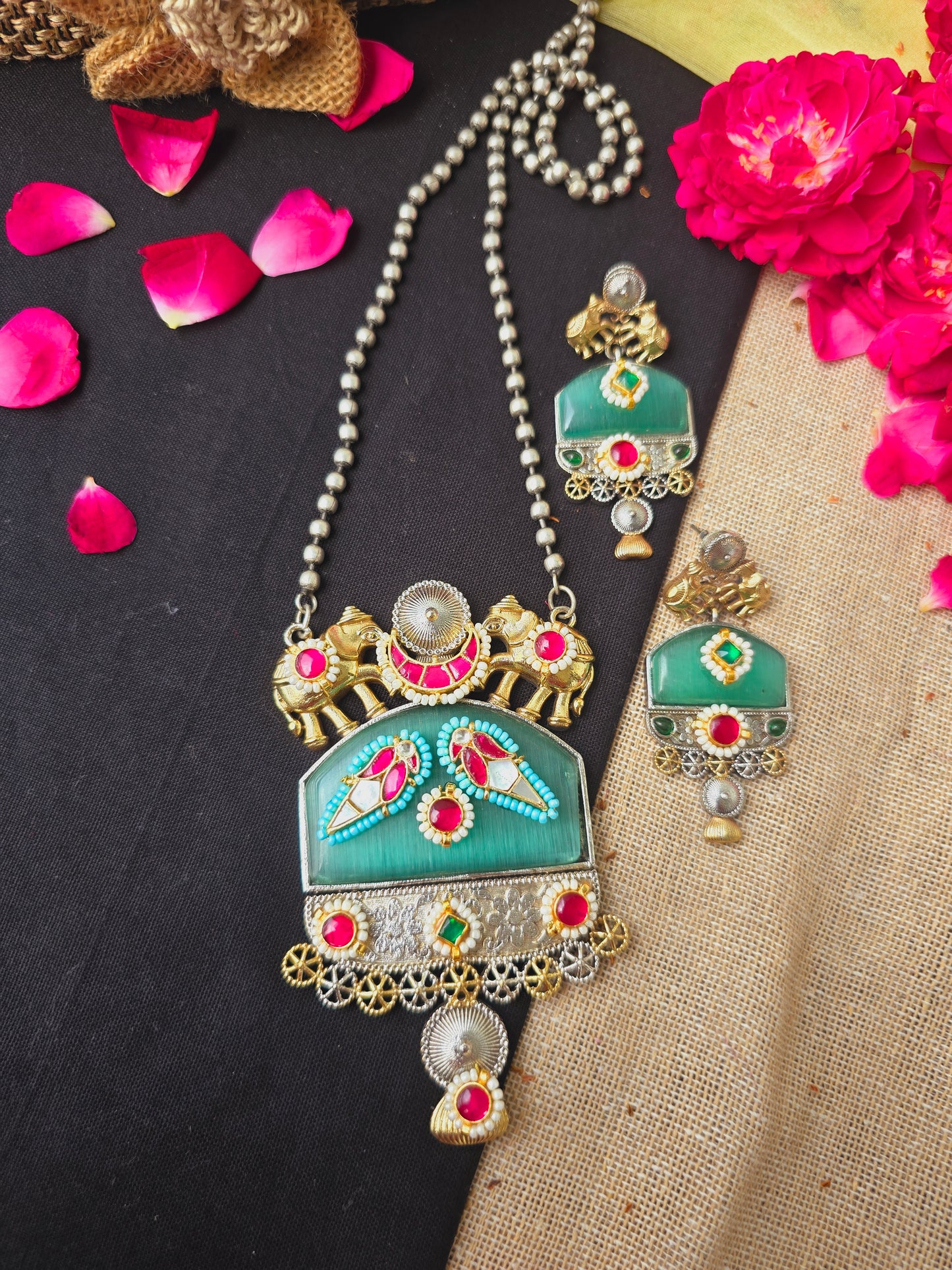 Elephant Pachi kundan necklace