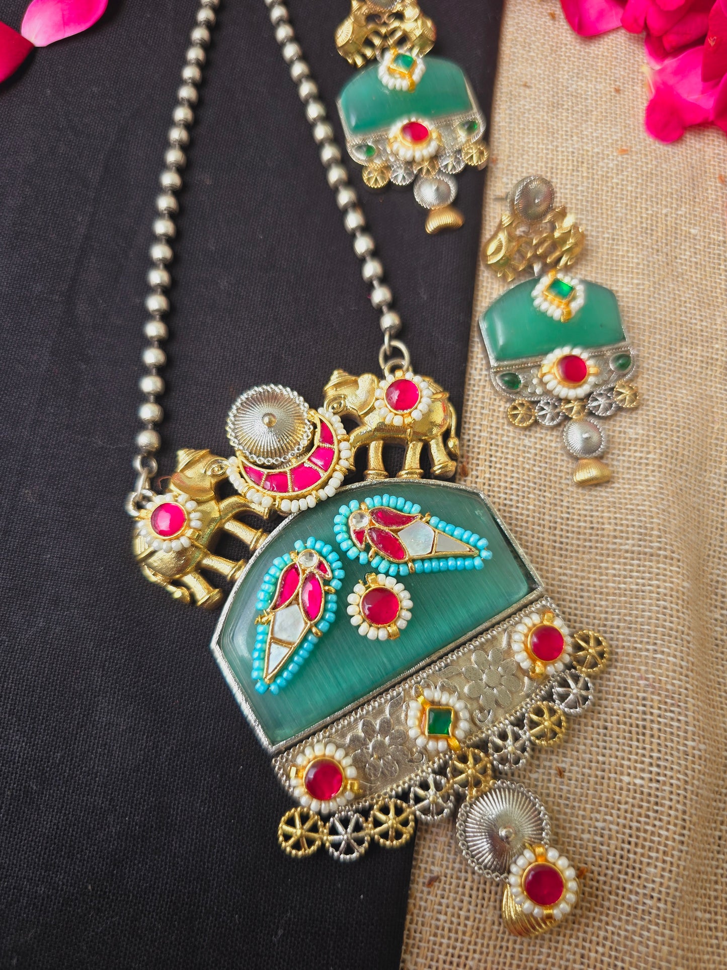 Elephant Pachi kundan necklace