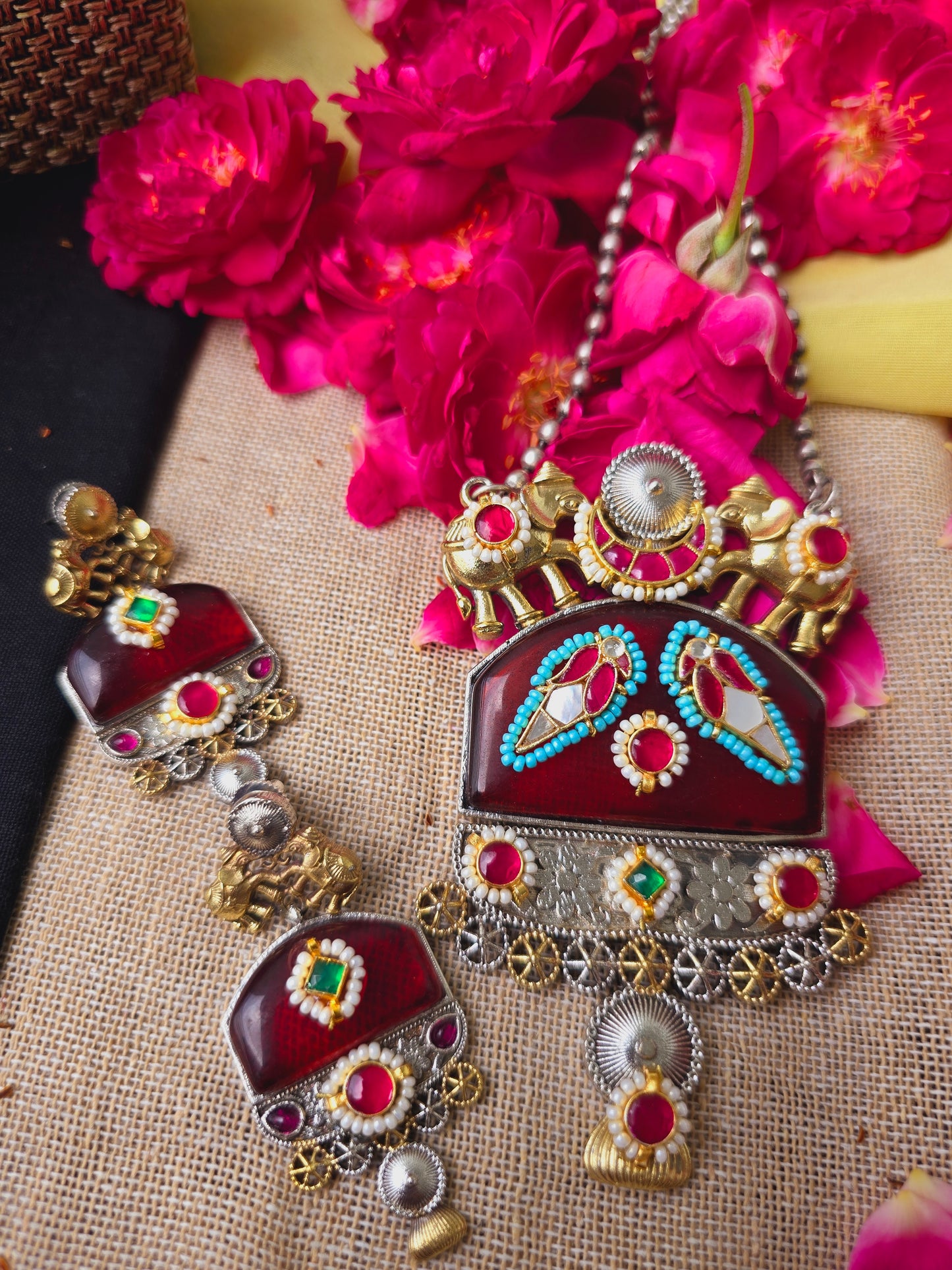 Elephant Pachi kundan necklace