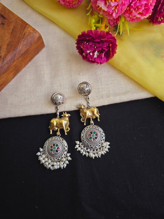 Fusion Dual tone nandi earrings