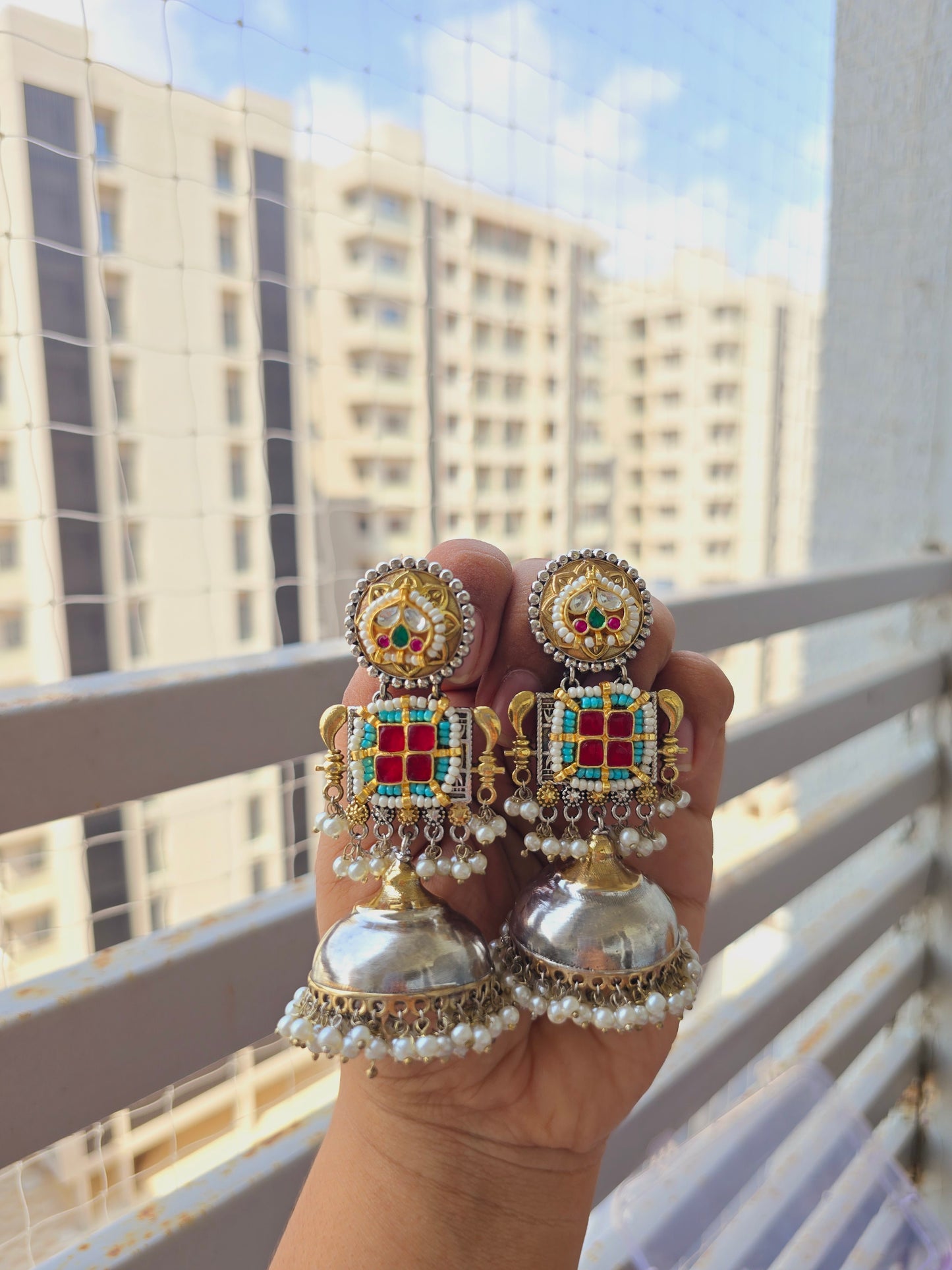 Pachi kundan jhumka