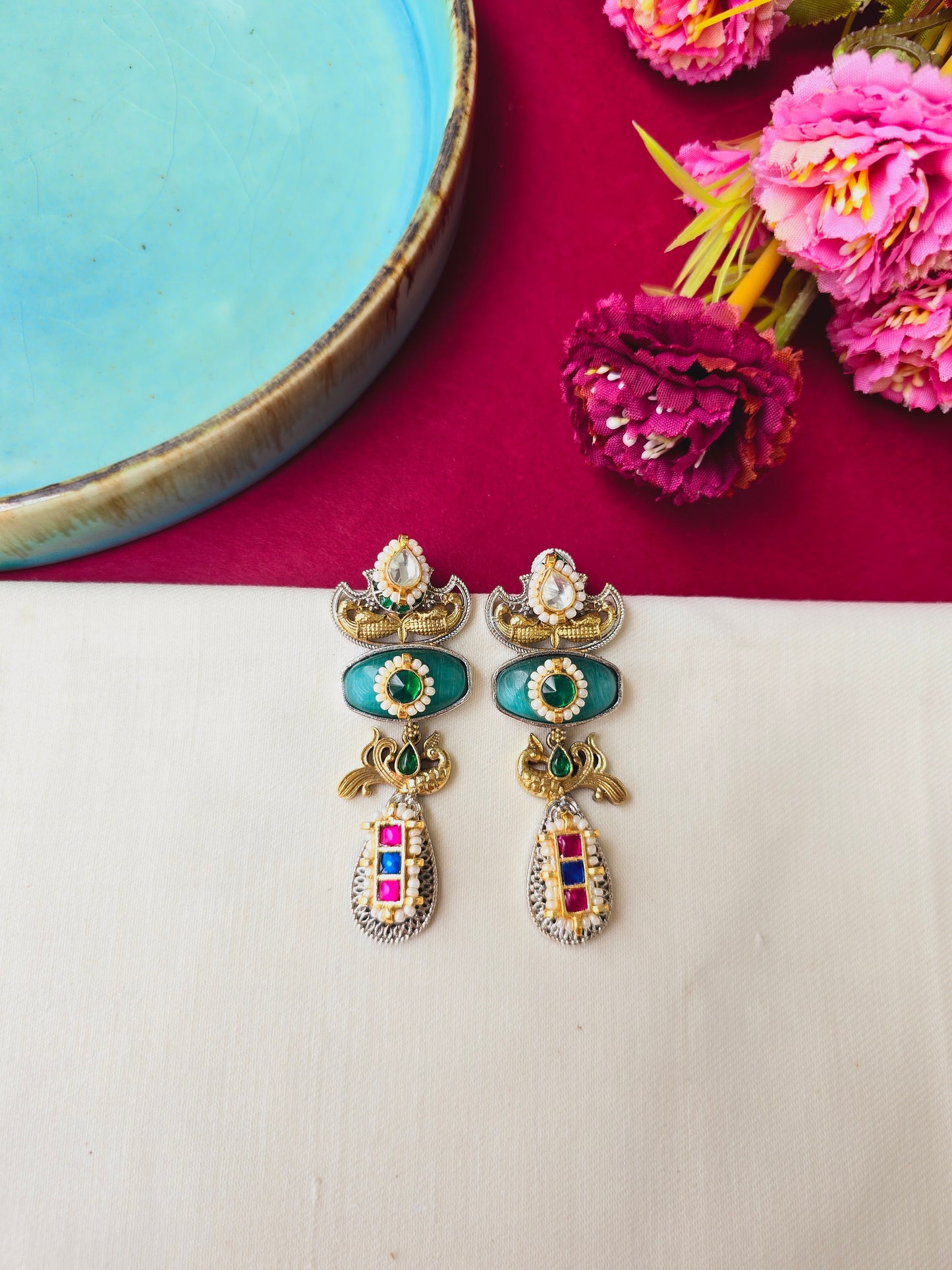 Pachi kundan danglers