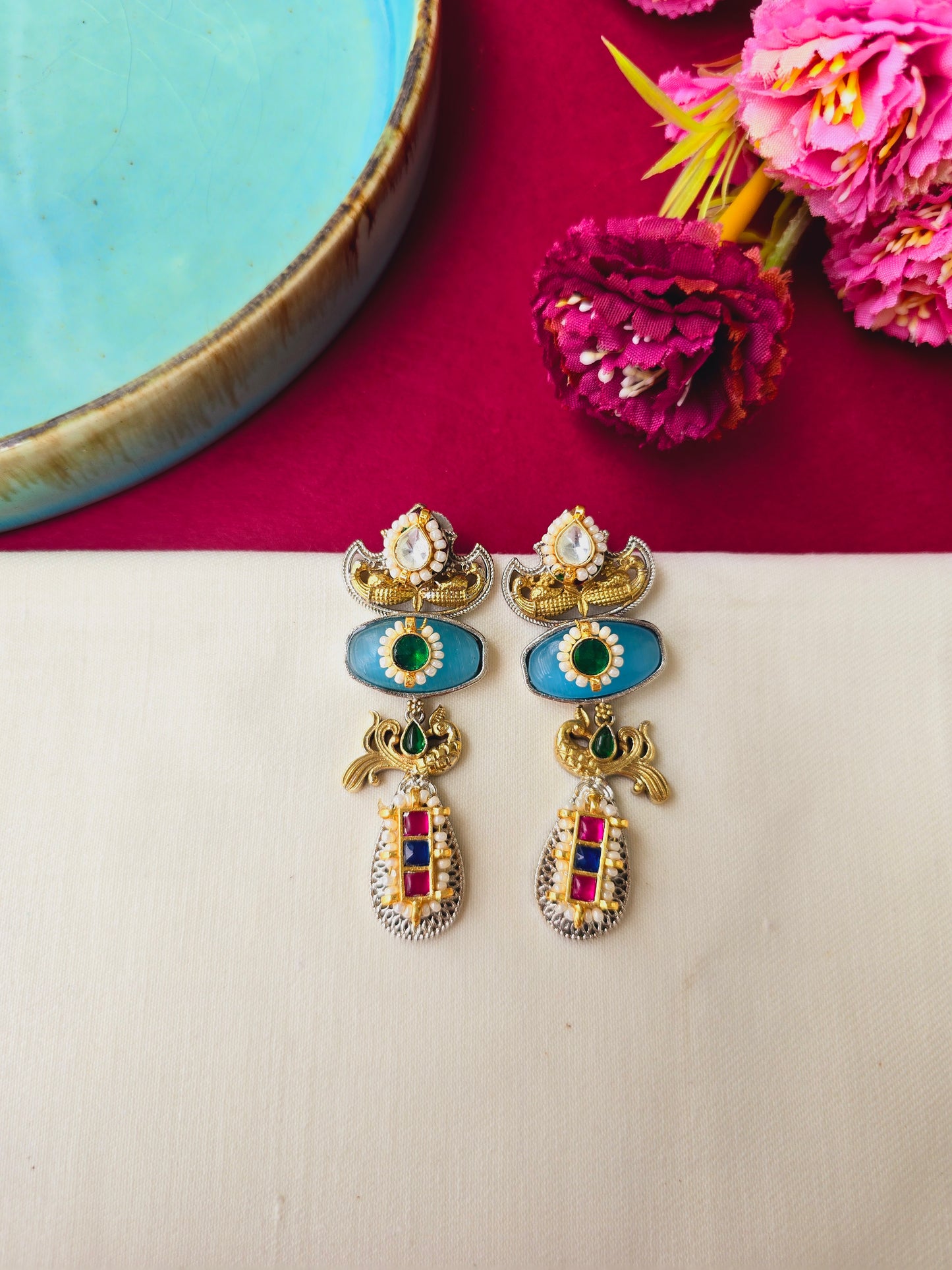 Pachi kundan danglers