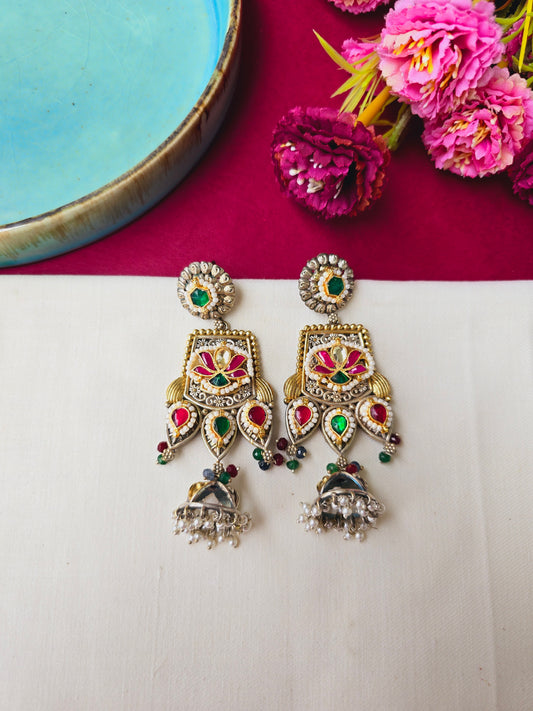 Pachi kundan jhumka danglers