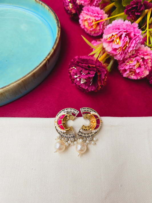 Pachi kundan half moon studs