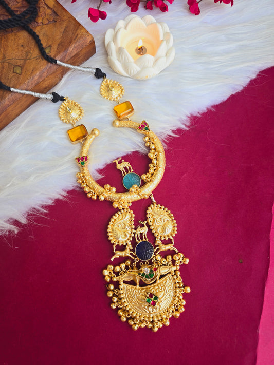 Long gold chandbali necklace