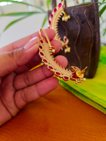 Peacock gold earcuff