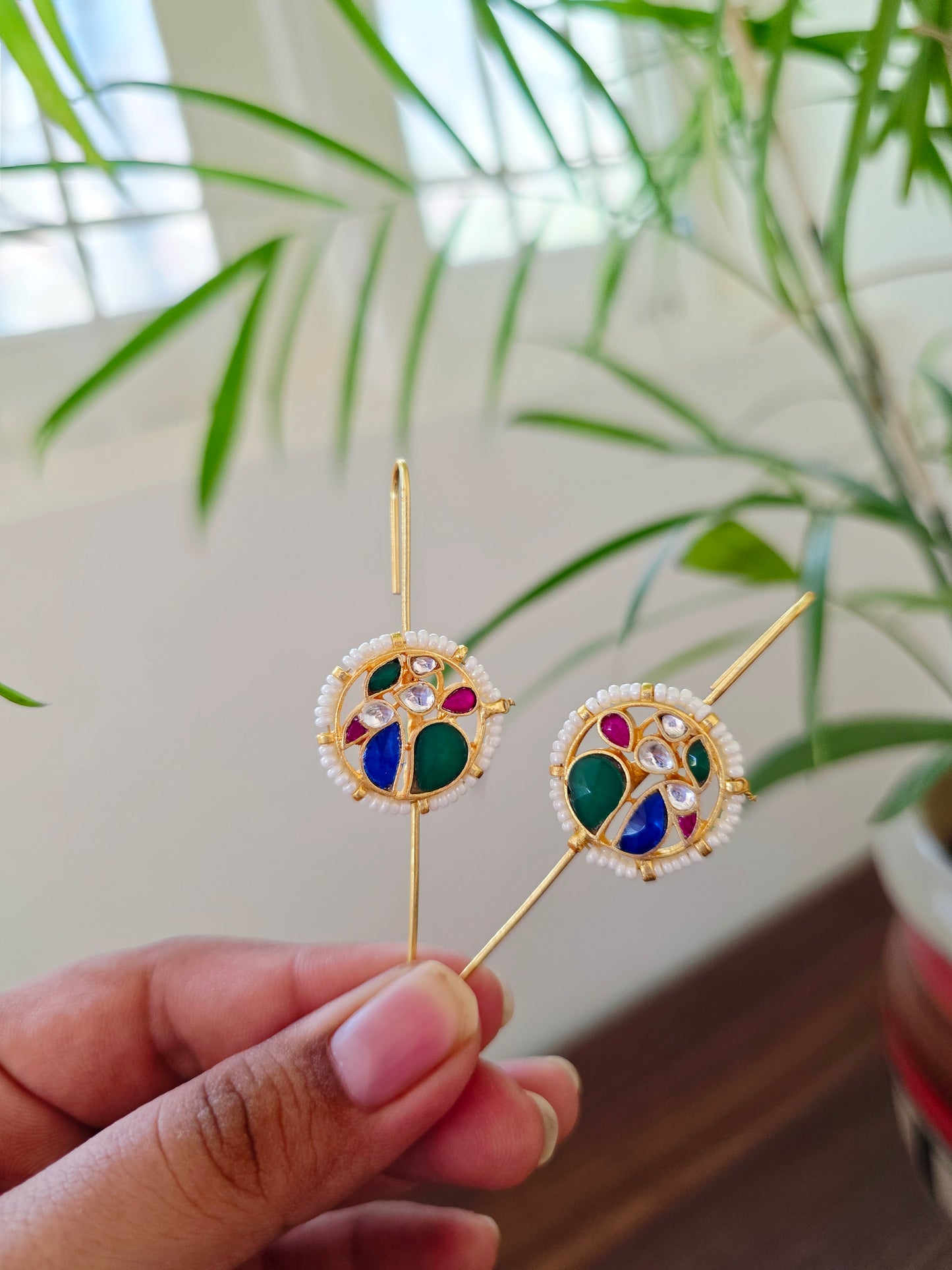 Peacock kundan needle earcuff