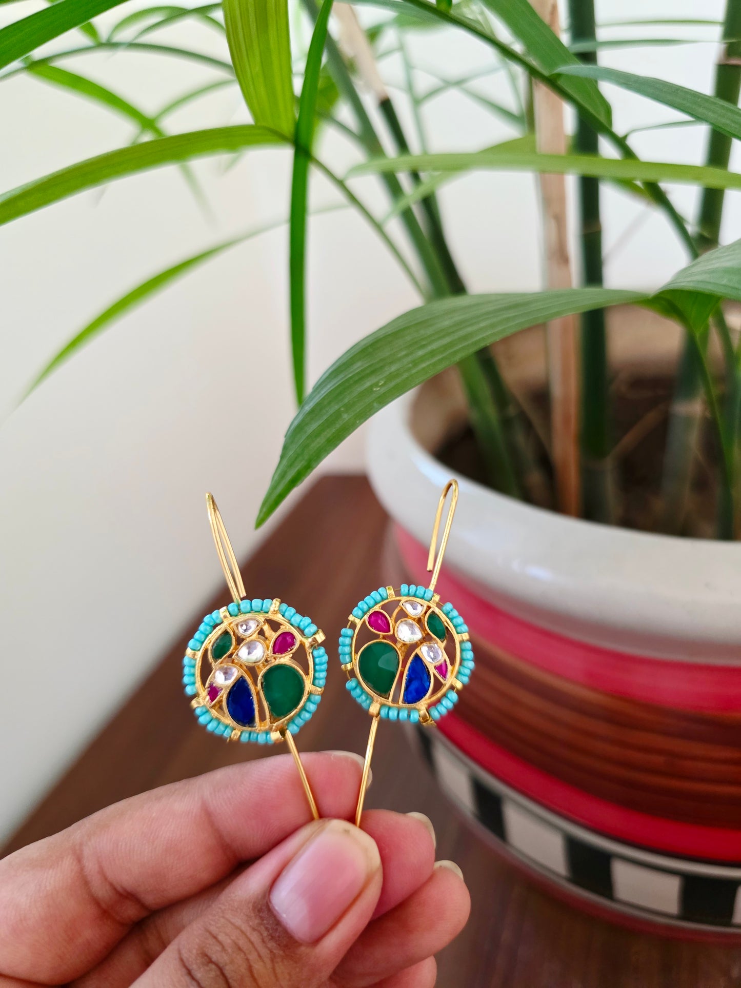 Peacock kundan needle earcuff