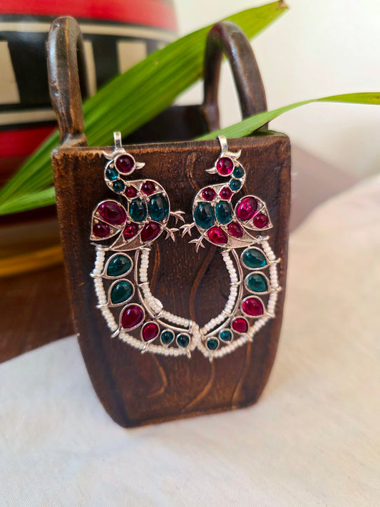 Silver peacock earcuffs