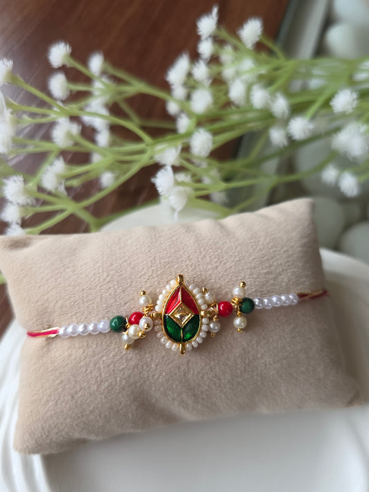 Red green white moti rakhi