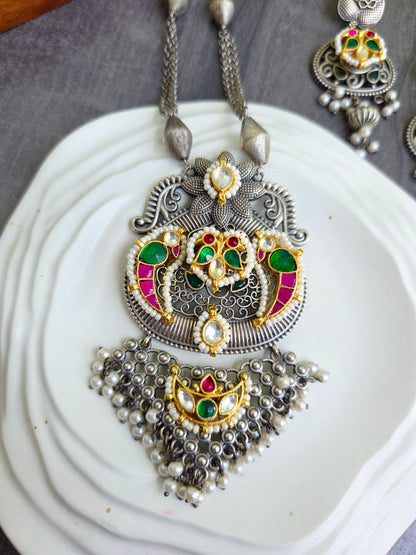 Lehri Silver pachi kundan necklace