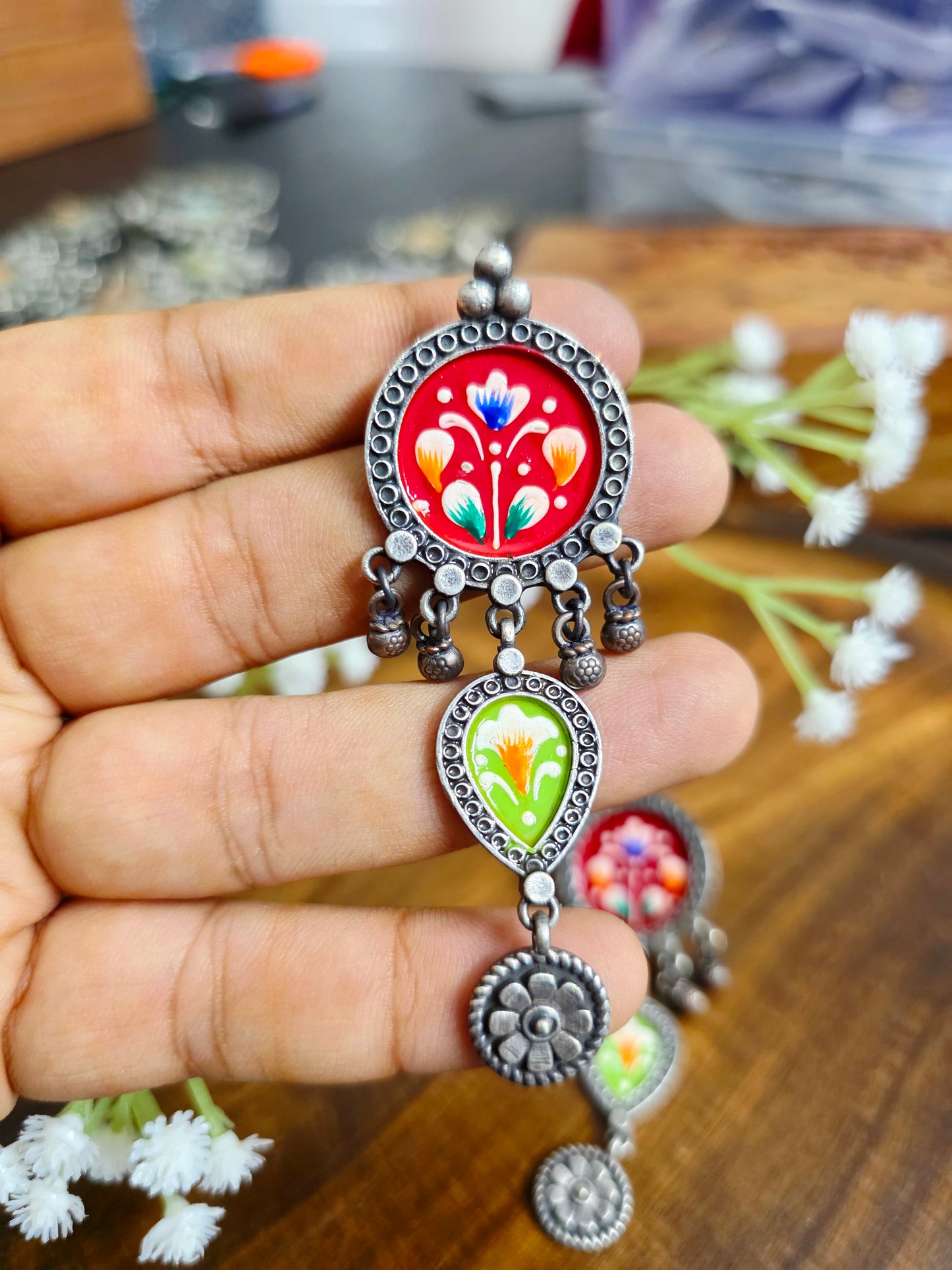 Pichwai painted dual danglers