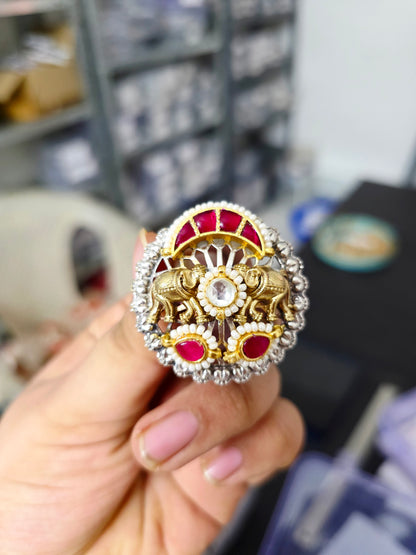 Usha dualtone Pachi kundan elephant ring