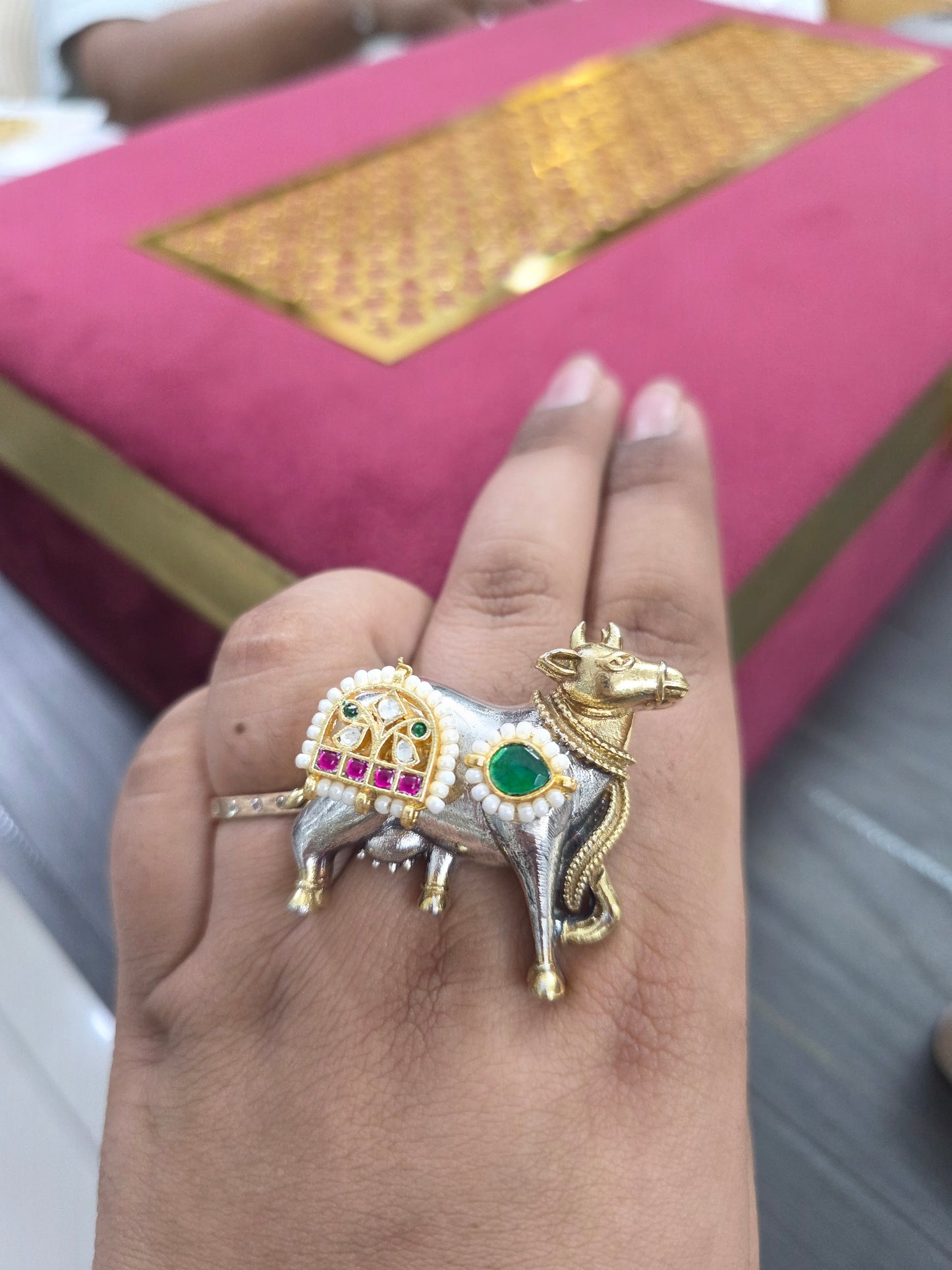 Pachi Kundan Nandi Ring