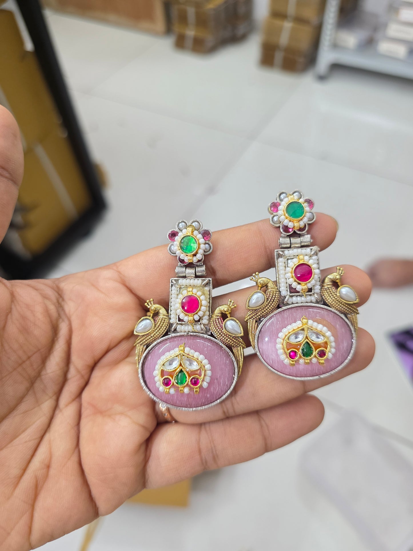 Varsha Pachi kundan stone earrings