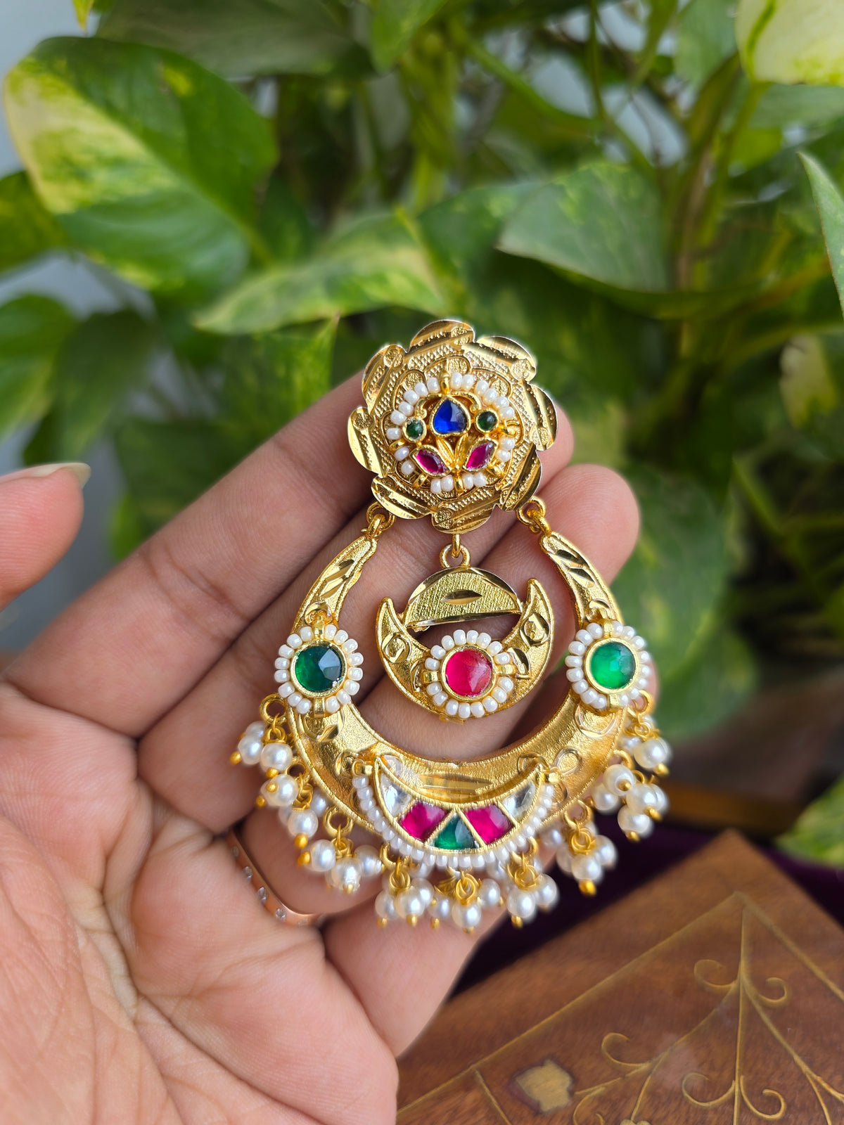 Heli heritage gold pachi kundan earrings