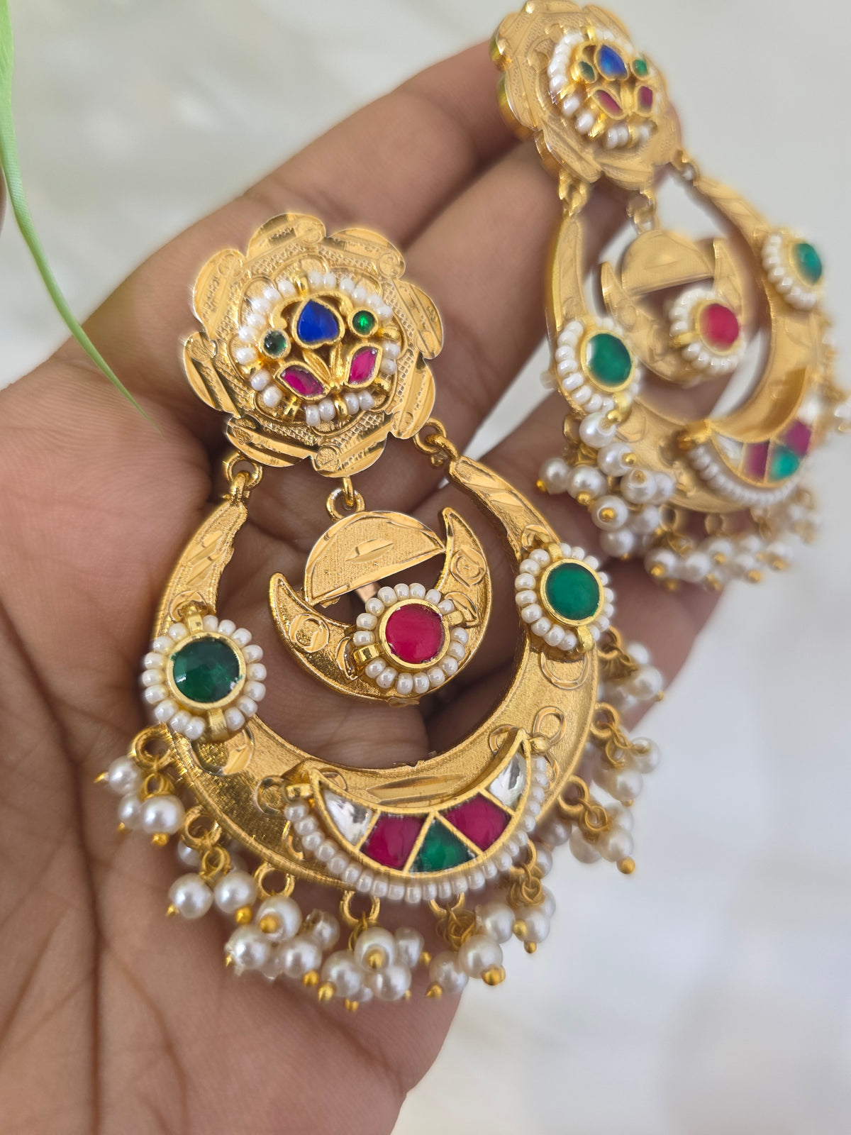 Heli heritage gold pachi kundan earrings