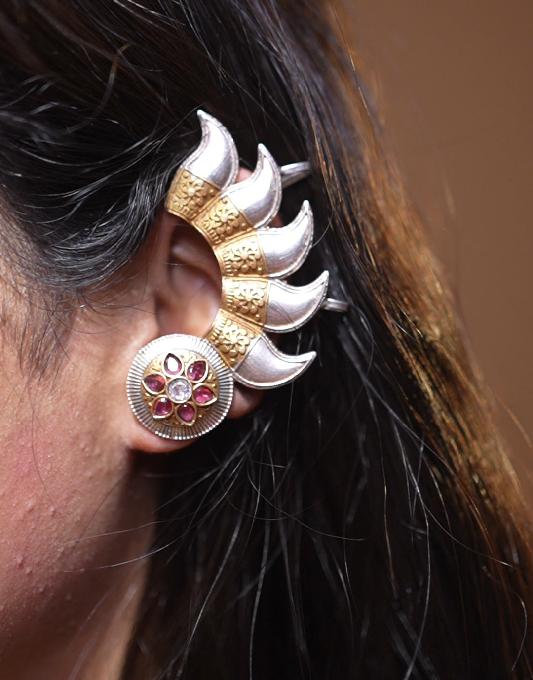 Flora silver & gold earcuff