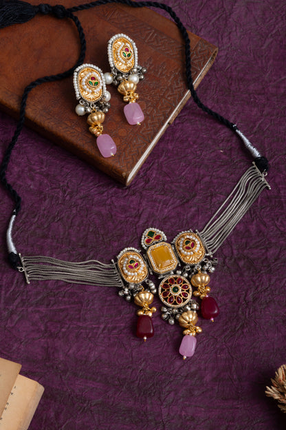 Anusha handcrafted silver fusion two tone choker