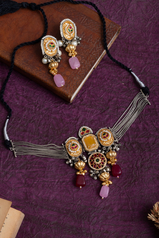Anusha handcrafted silver fusion two tone choker