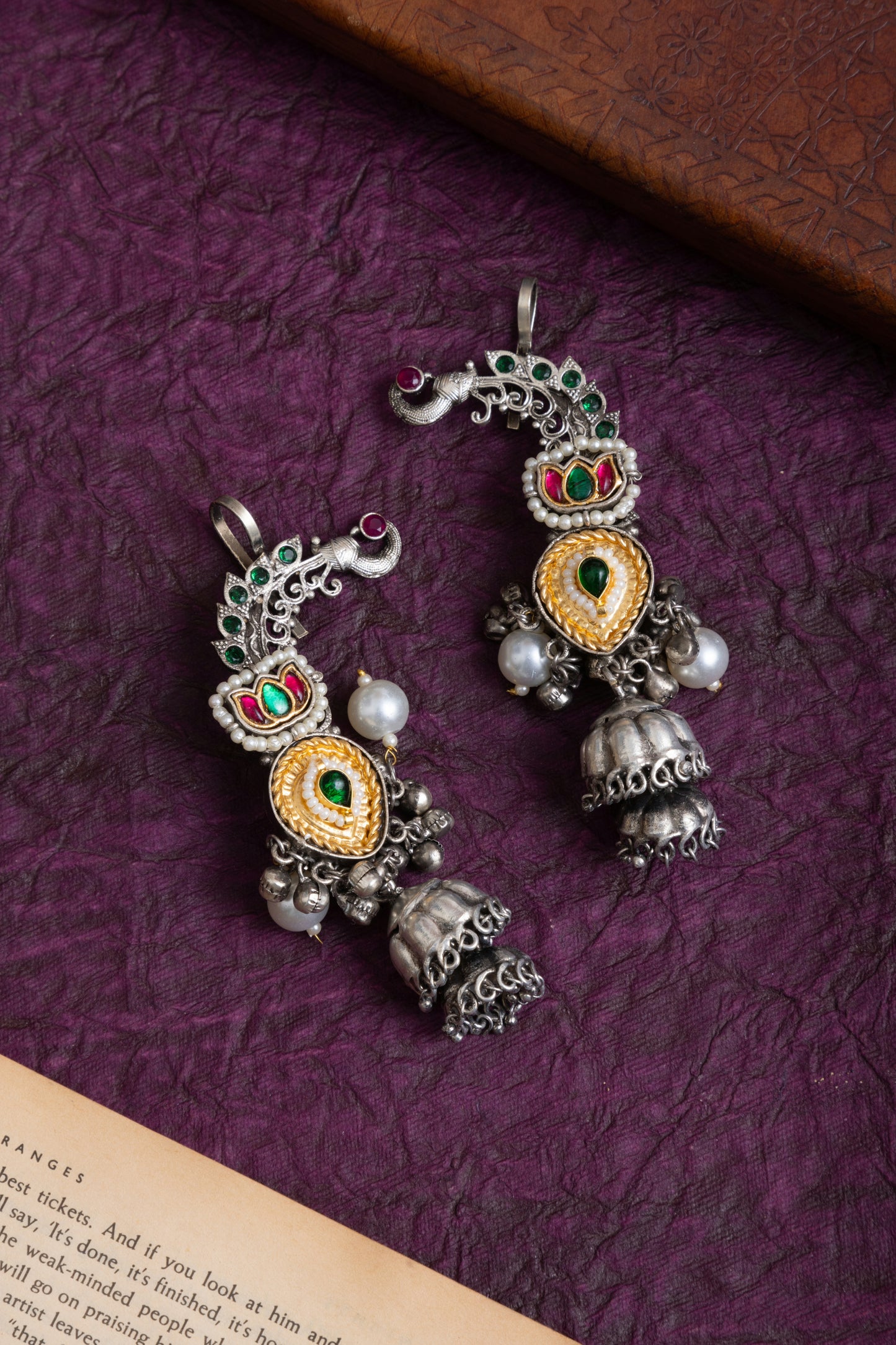 Hipal silver jhumki two tone fusion earcuff