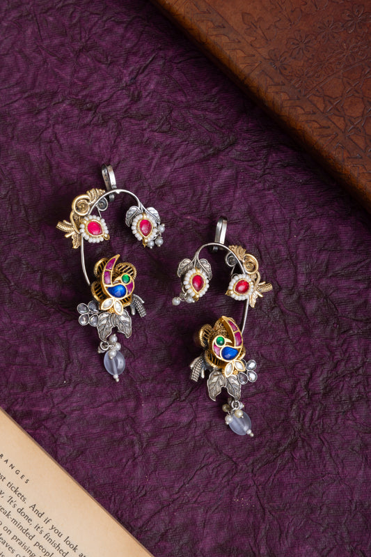 Shloka tow tone fusion pachi kundan earcuffs