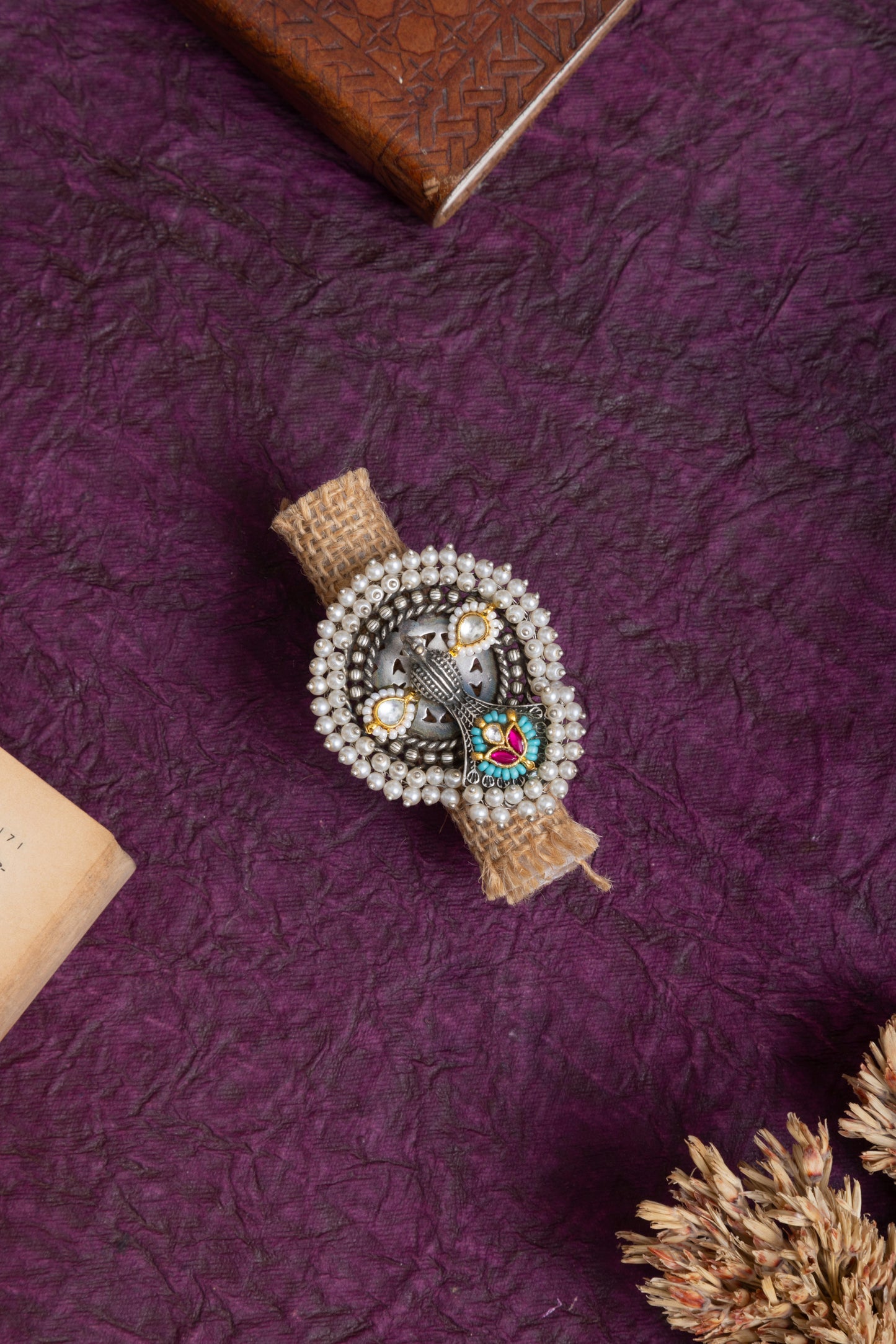 Lipika silver fusion pachi kundan Peacock ring