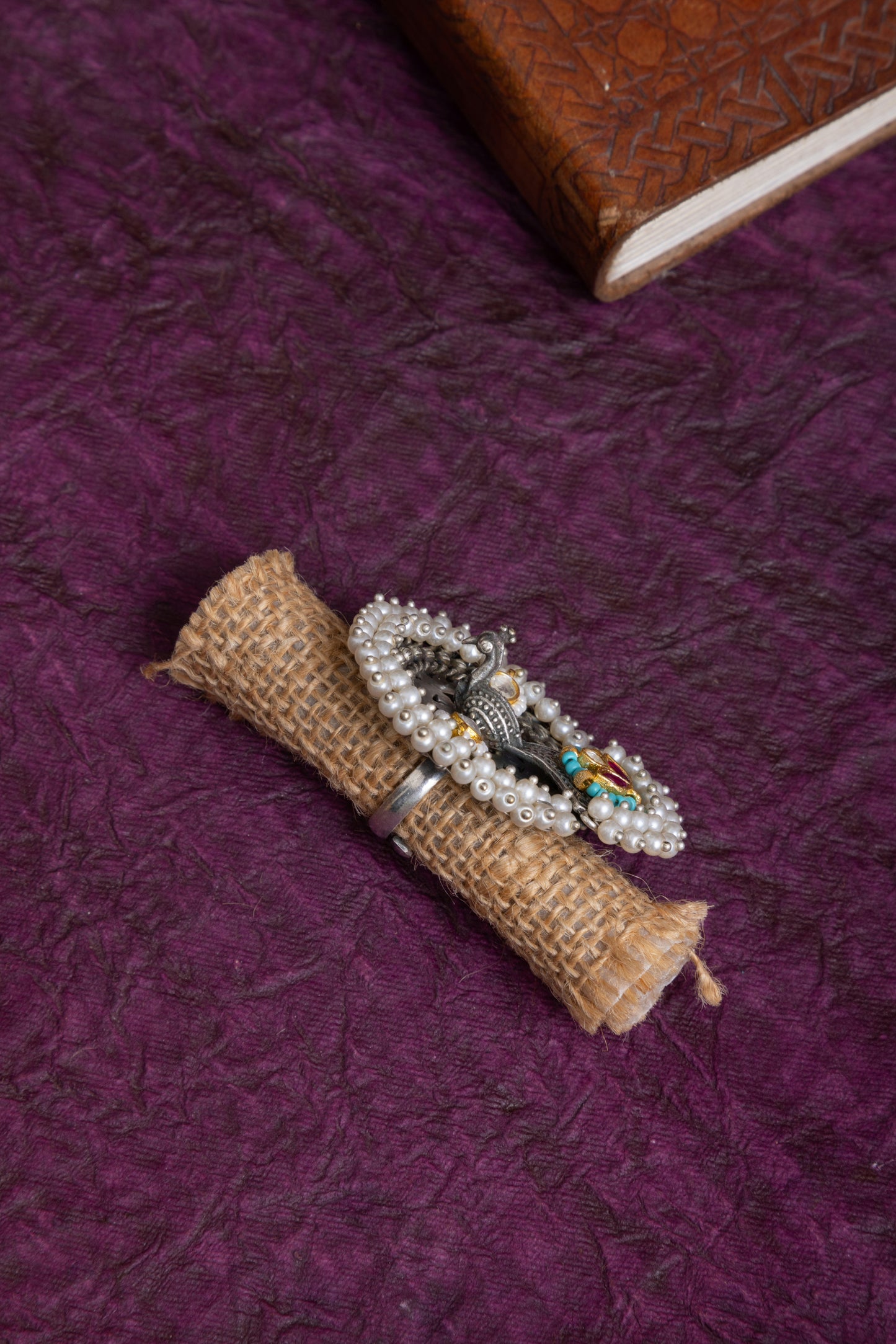 Lipika silver fusion pachi kundan Peacock ring