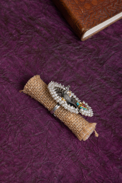 Lipika silver fusion pachi kundan Peacock ring