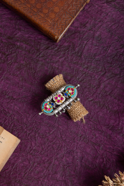 Indu silver fusion pachi kundan ring