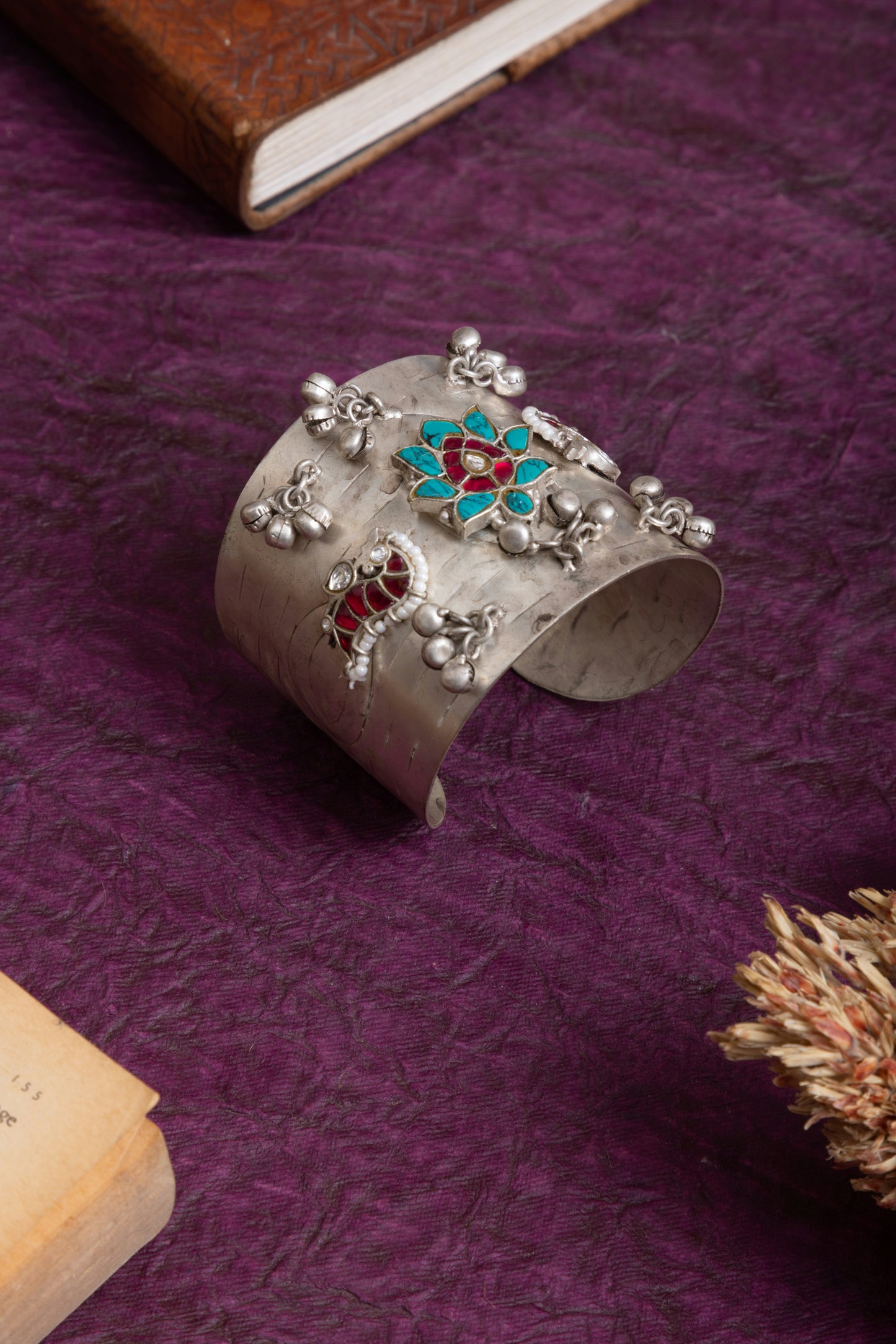 Brinda silver ghunghroo stone handcuff