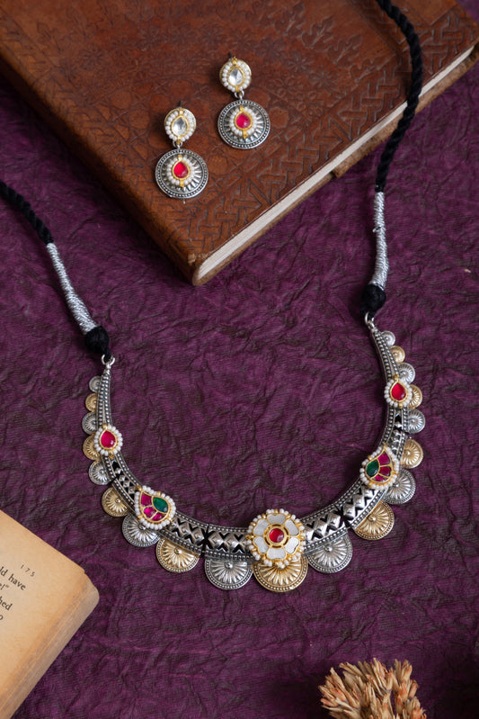 Rubal two tone Silver pachi kundan choker