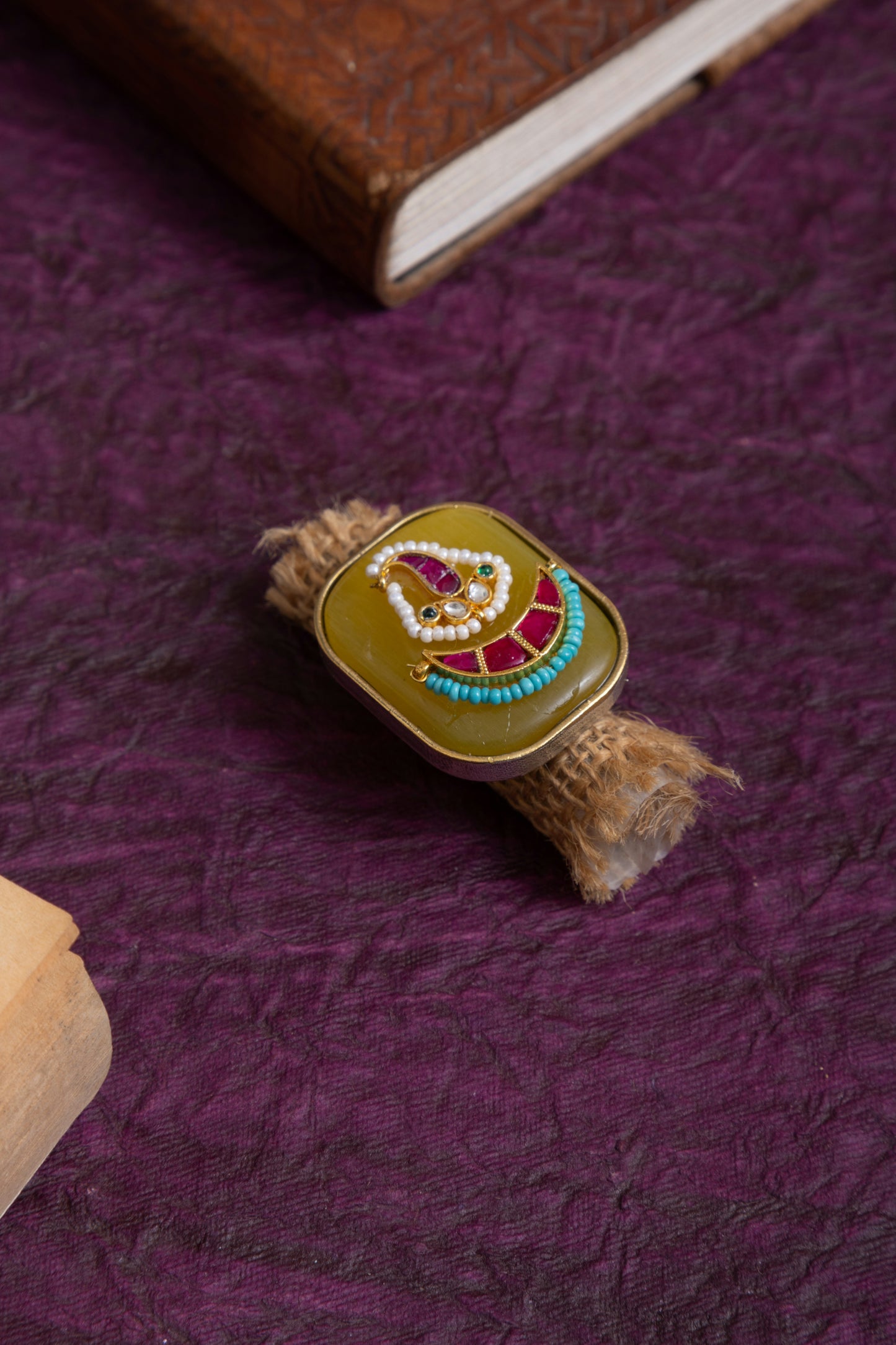 Simal two tone pachi kundan stone ring