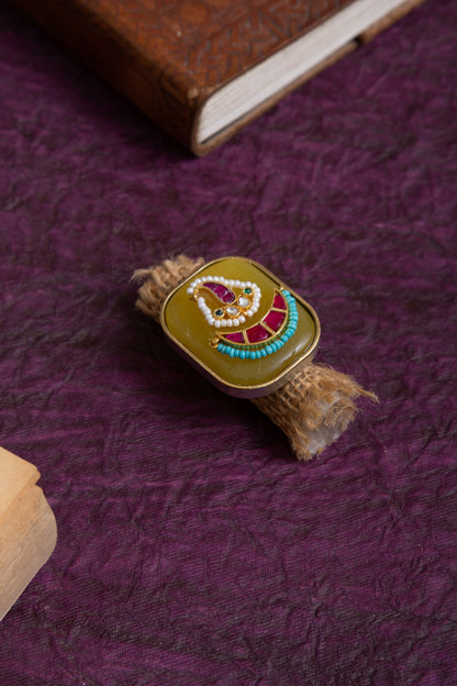 Simal two tone pachi kundan stone ring