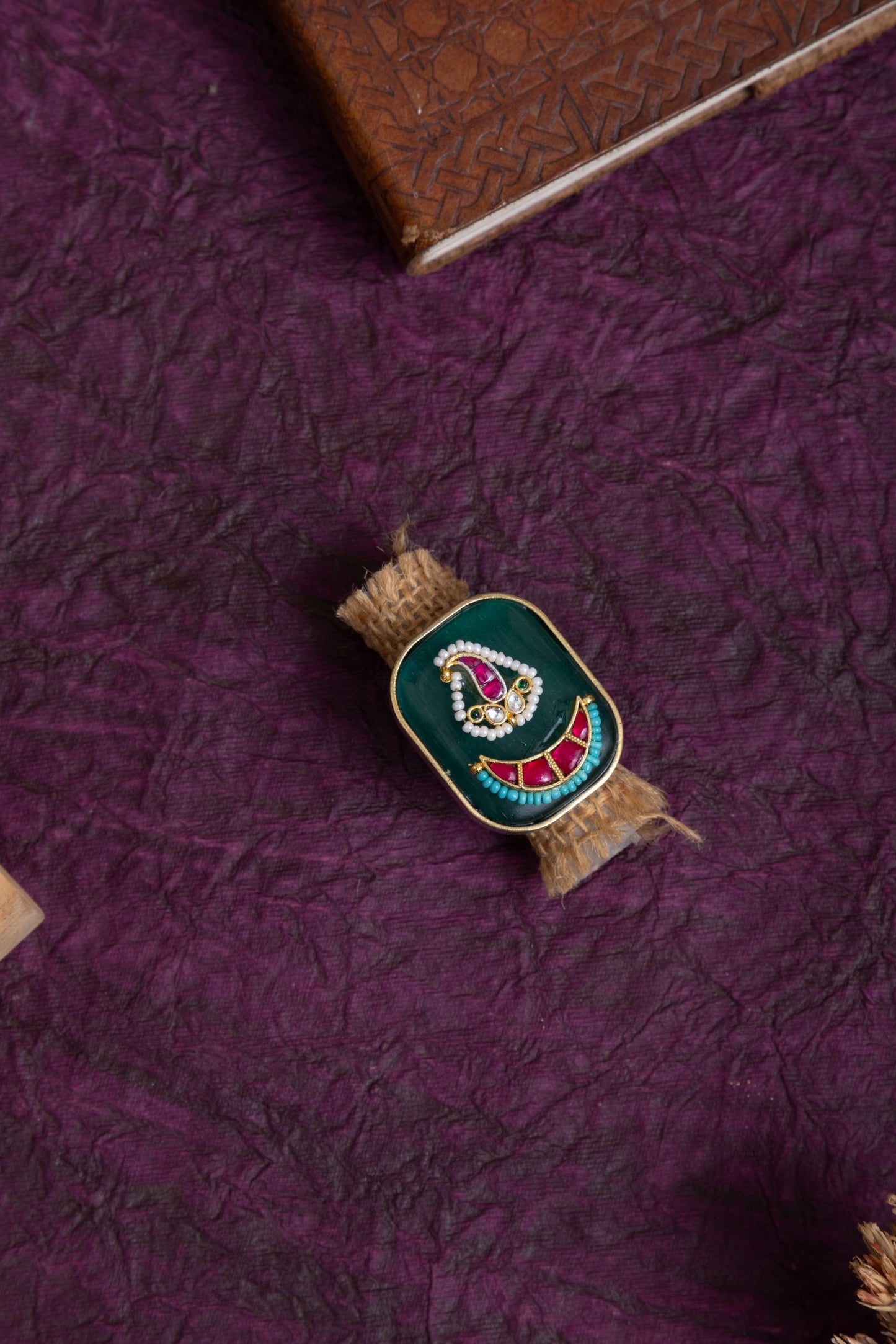 Simal two tone pachi kundan stone ring