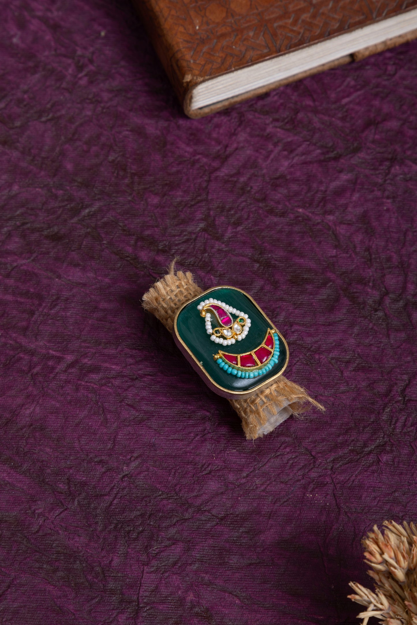 Simal two tone pachi kundan stone ring