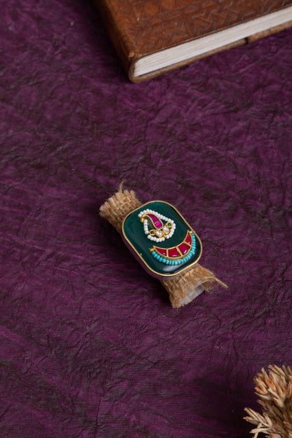 Simal two tone pachi kundan stone ring