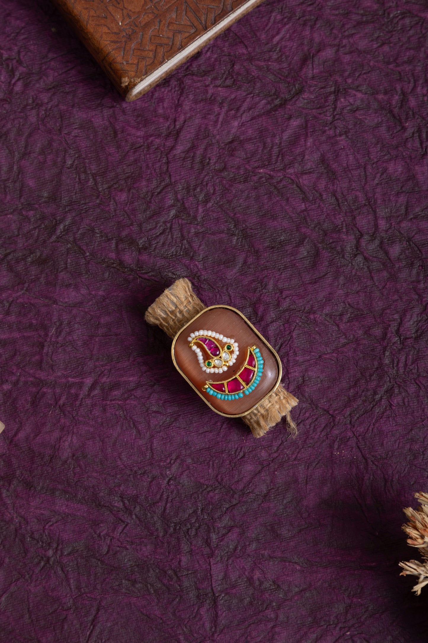 Simal two tone pachi kundan stone ring