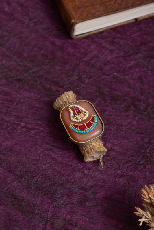 Simal two tone pachi kundan stone ring