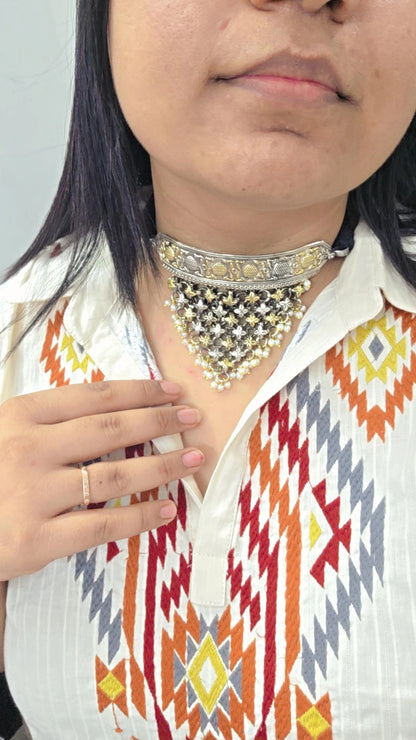Kasumbo two tone Silver lookalike choker
