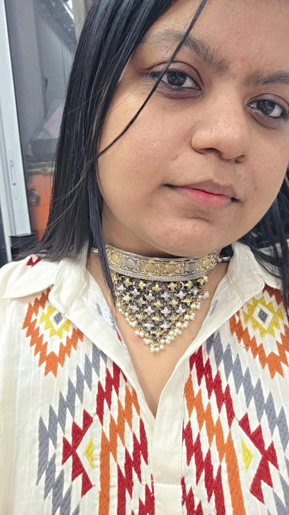 Kasumbo two tone Silver lookalike choker