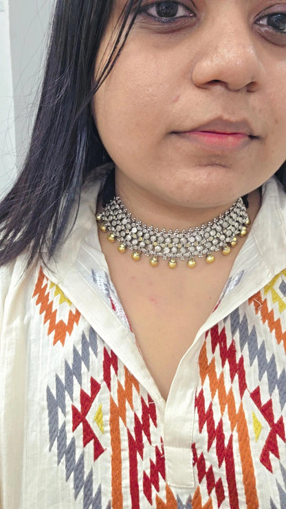 Vadhavo two tone Silver Lookalike kolhapuri choker