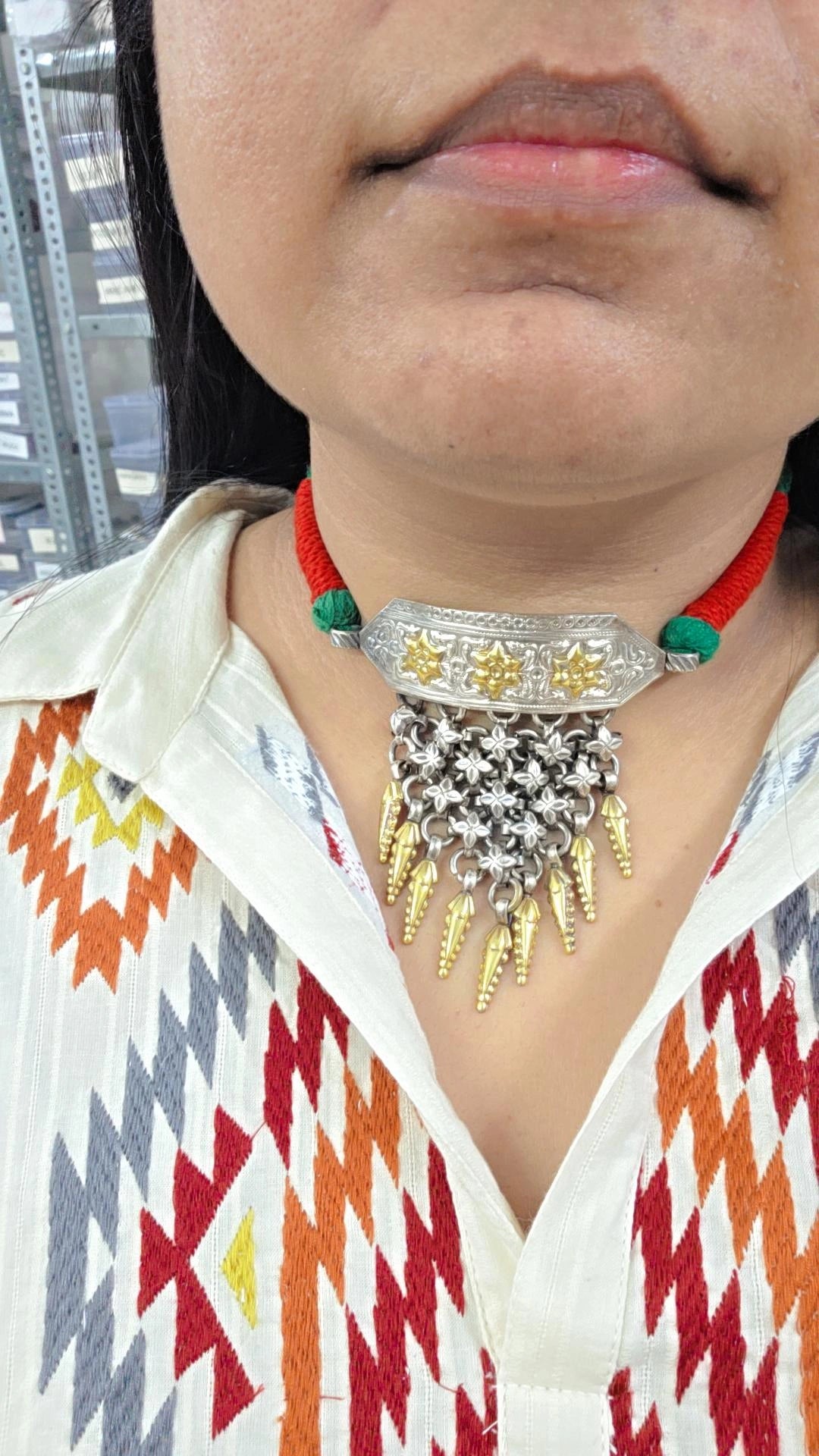 Katira two tone Silver lookalike mini jhalar choker