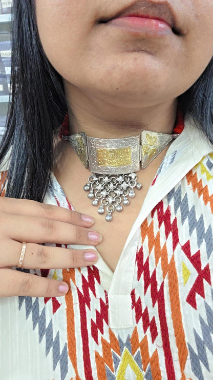 Mala silver lookalike two tone choker