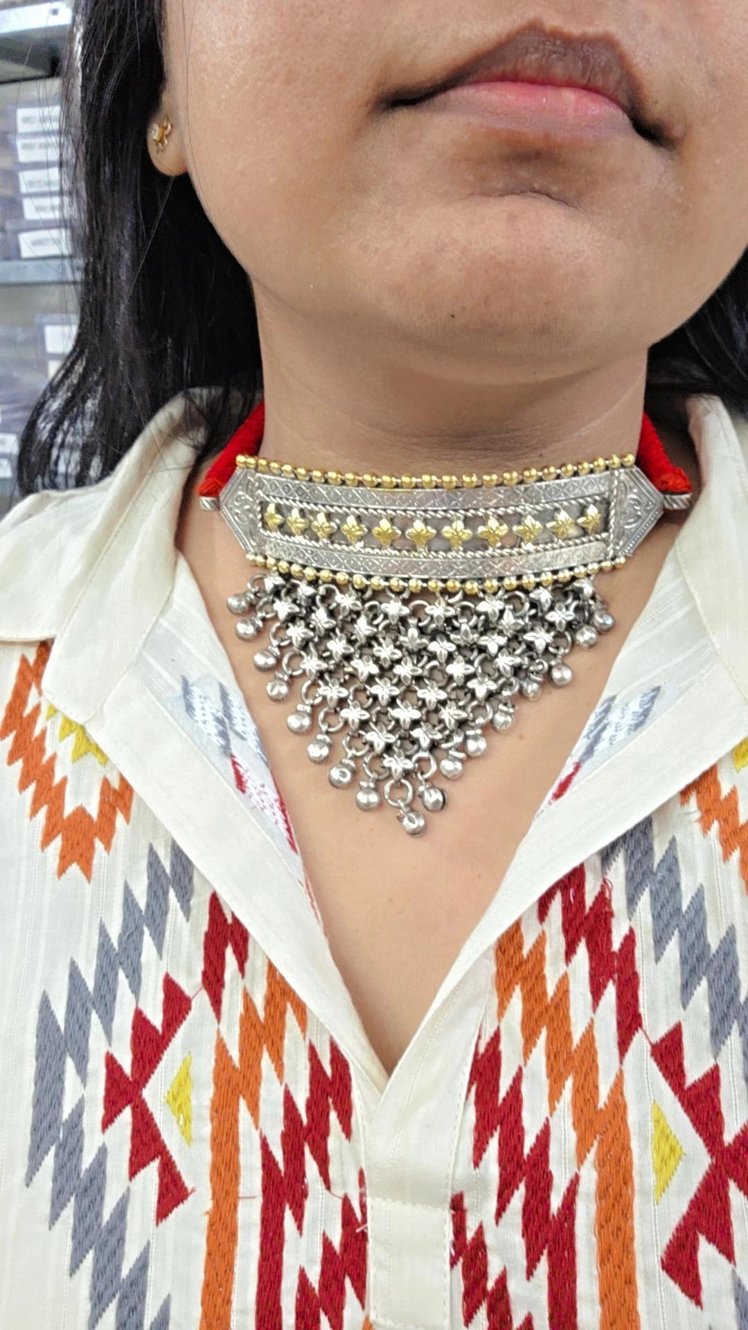 Dulari two tone Silver look jhalar hasli