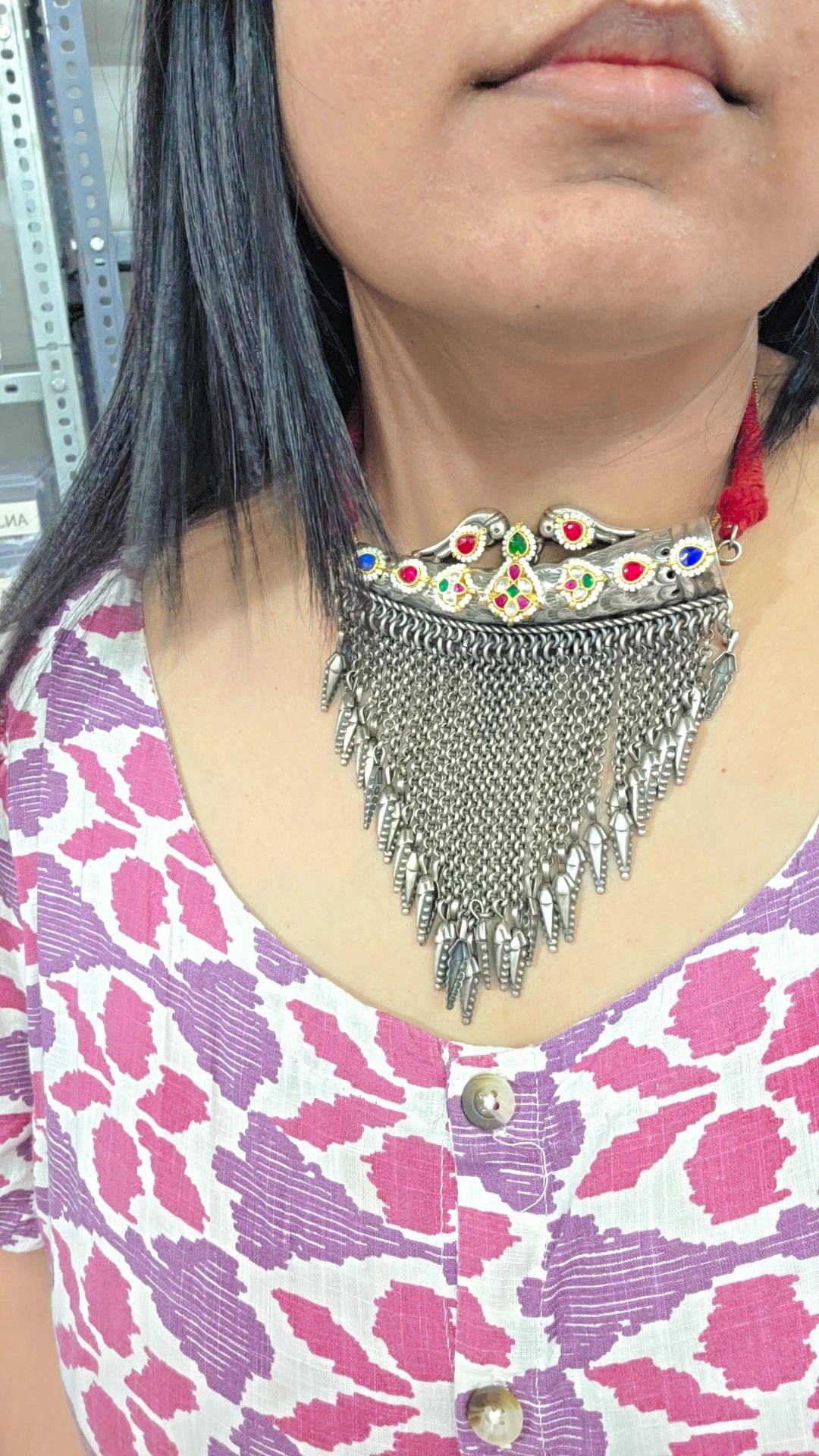 Urja pachi kundan antique fusion thread necklace