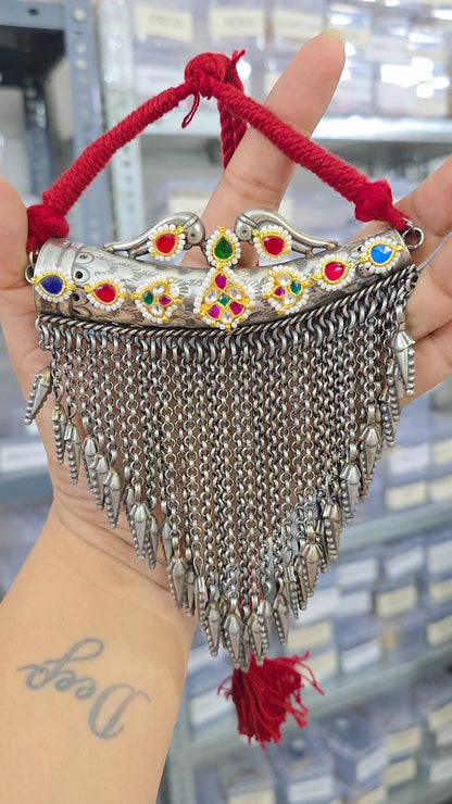 Urja pachi kundan antique fusion thread necklace