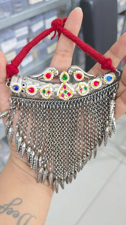 Urja pachi kundan antique fusion thread necklace