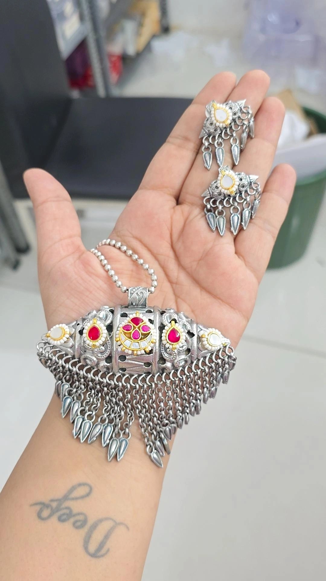 Barsha pachi kudan antique silver necklace